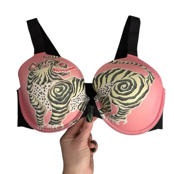 SPANX Limited Edition Pink and Black Artistic Bra-llelujah! Full Coverage Bra - Picture 1 of 8
